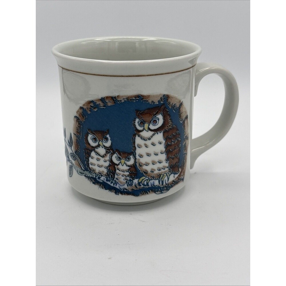 Vintage Otagiri Owl Family Embossed Coffee/Tee Mug Hand Crafted/Painted In Japan